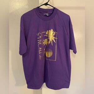1980s Purple Graphic T-Shirt with Palm Tree Design